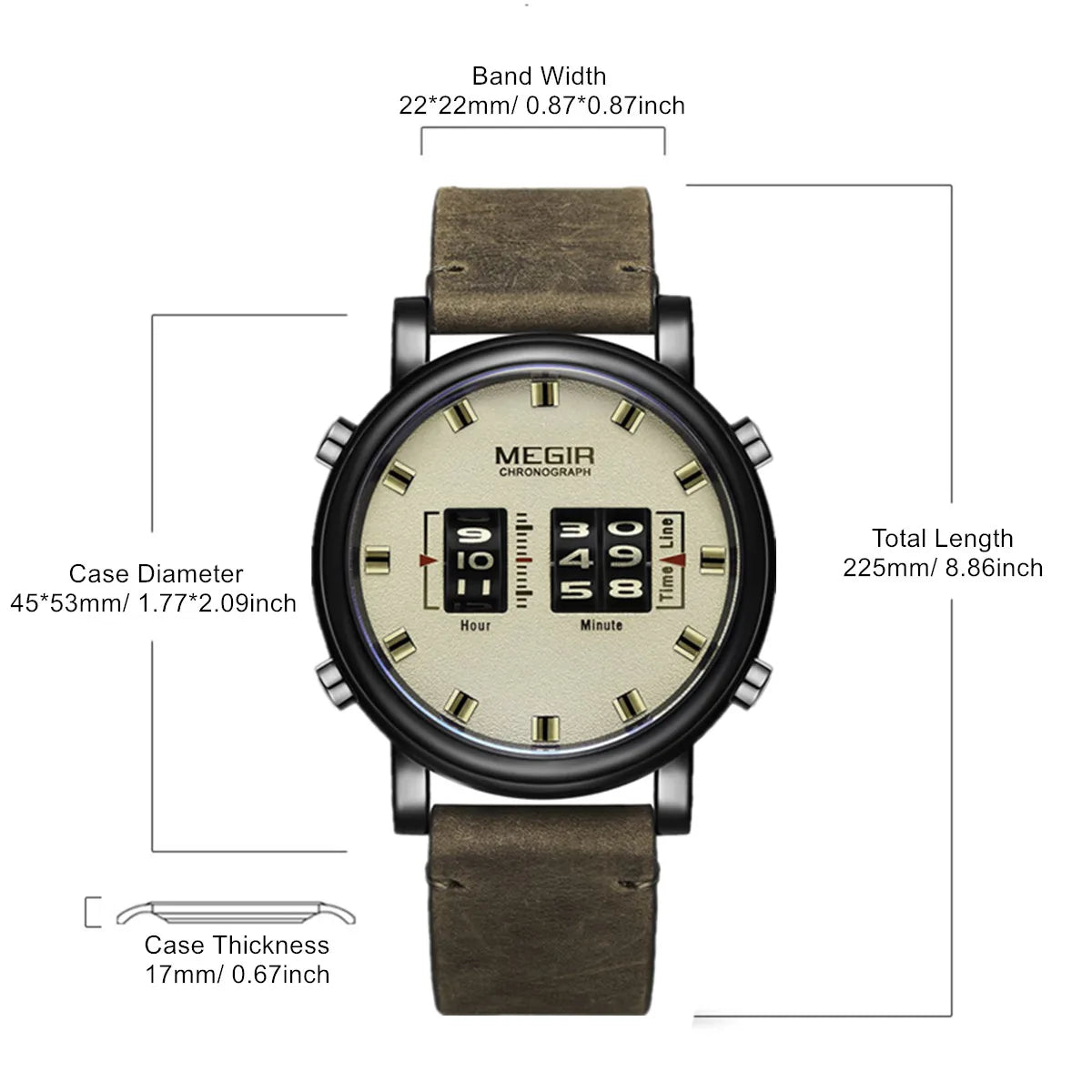 MEGIR Luxury Brand Men Sport Casual Watches Leather Strap Digital Roller Pointer Quartz Wristwatch Clock Relogio Masculino 2137