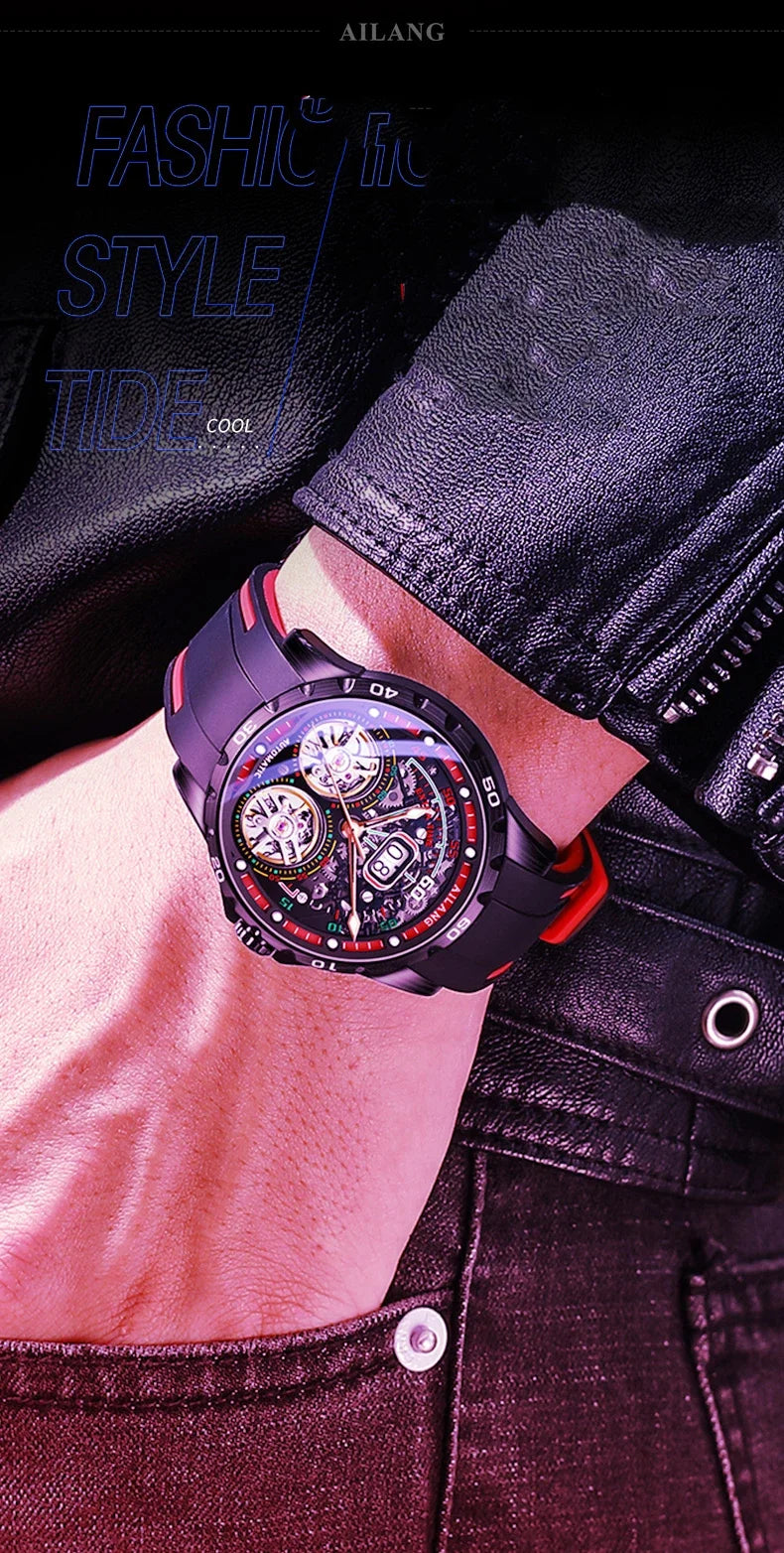 Luxury Sports Double Tourbillon Watches for Men Fashion Calendar Mechanical Watch Waterproof Luminous Clock Mens