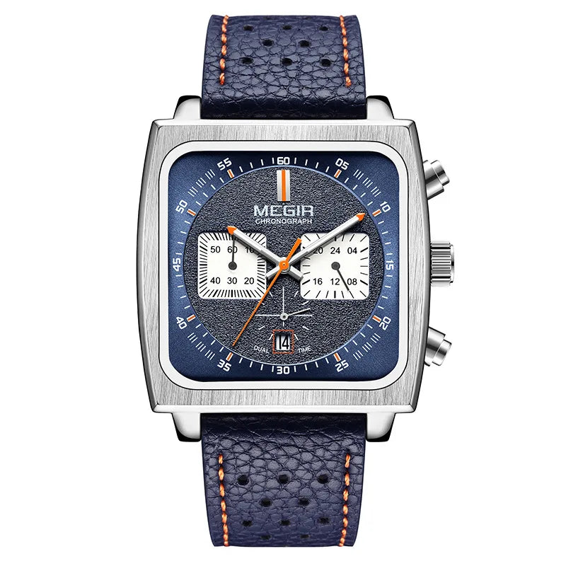 MEGIR 2182 Luxury Fashion Sports Chronograph Multi-Functional Military Leather Date Wristwatches for Men Relogio Masculino