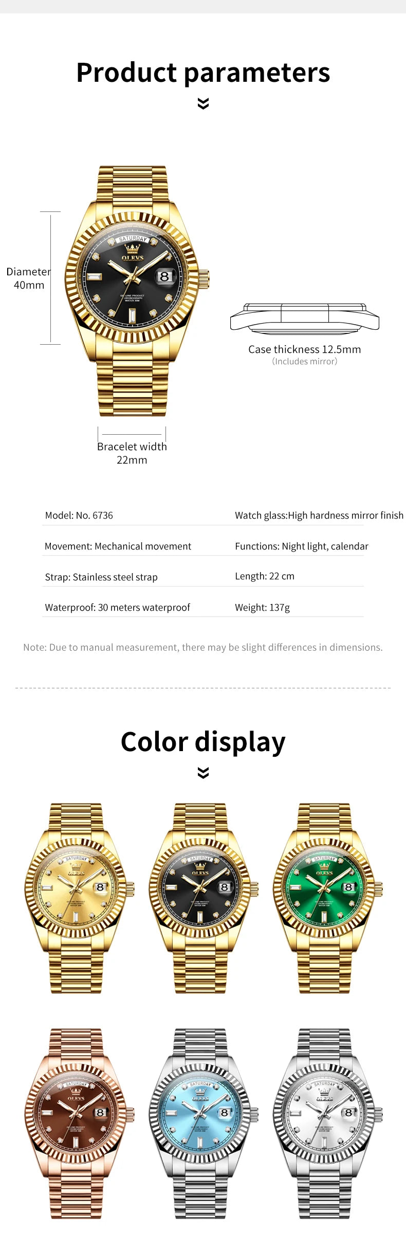 OLEVS Fashion Luxury Men's Automatic Mechanical Watches Waterproof Gold Date Business Luminous Watch for Man Brand Wristwatch
