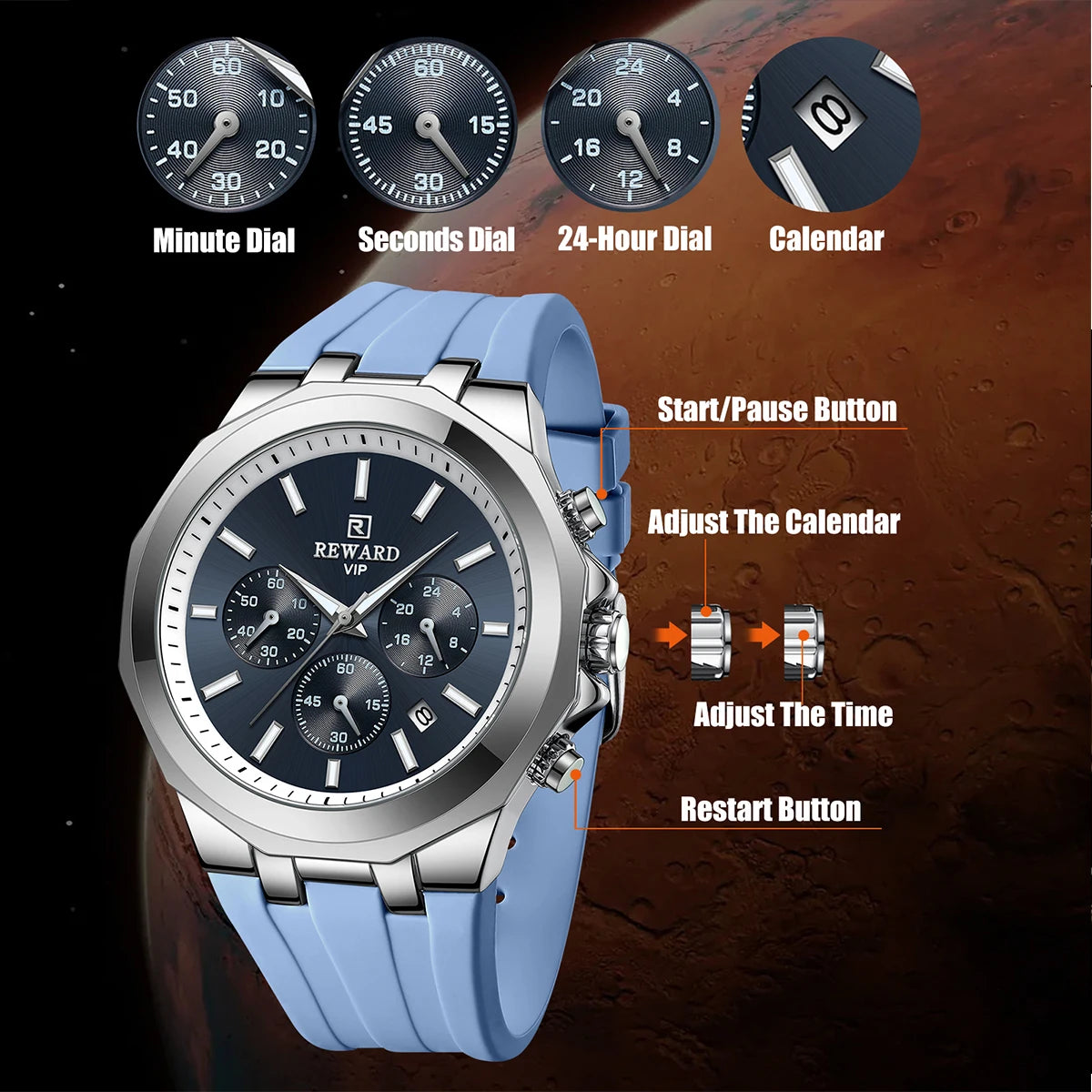 REWARD Mens Watches Top Luxury Brand Waterproof Sport Wrist Watch Chronograph Quartz Military Genuine Relogio Masculino