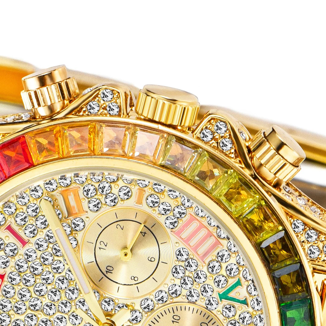 Chronograph Men Quartz Watches Waterproof Rainbow Diamond Luxury Iced Out Watches For Men Gift Dropshipping uhren für herren