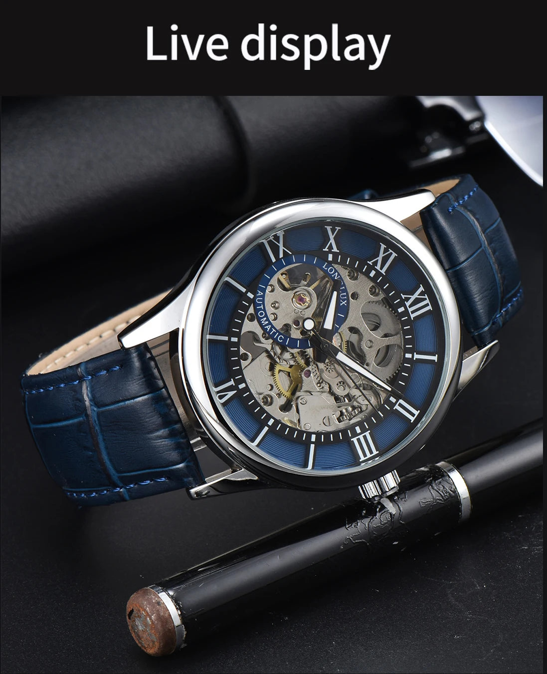 Men automatic watch luxury rome mechanical watches waterproof skeleton noctilucent leather mens watch choice of gift giving