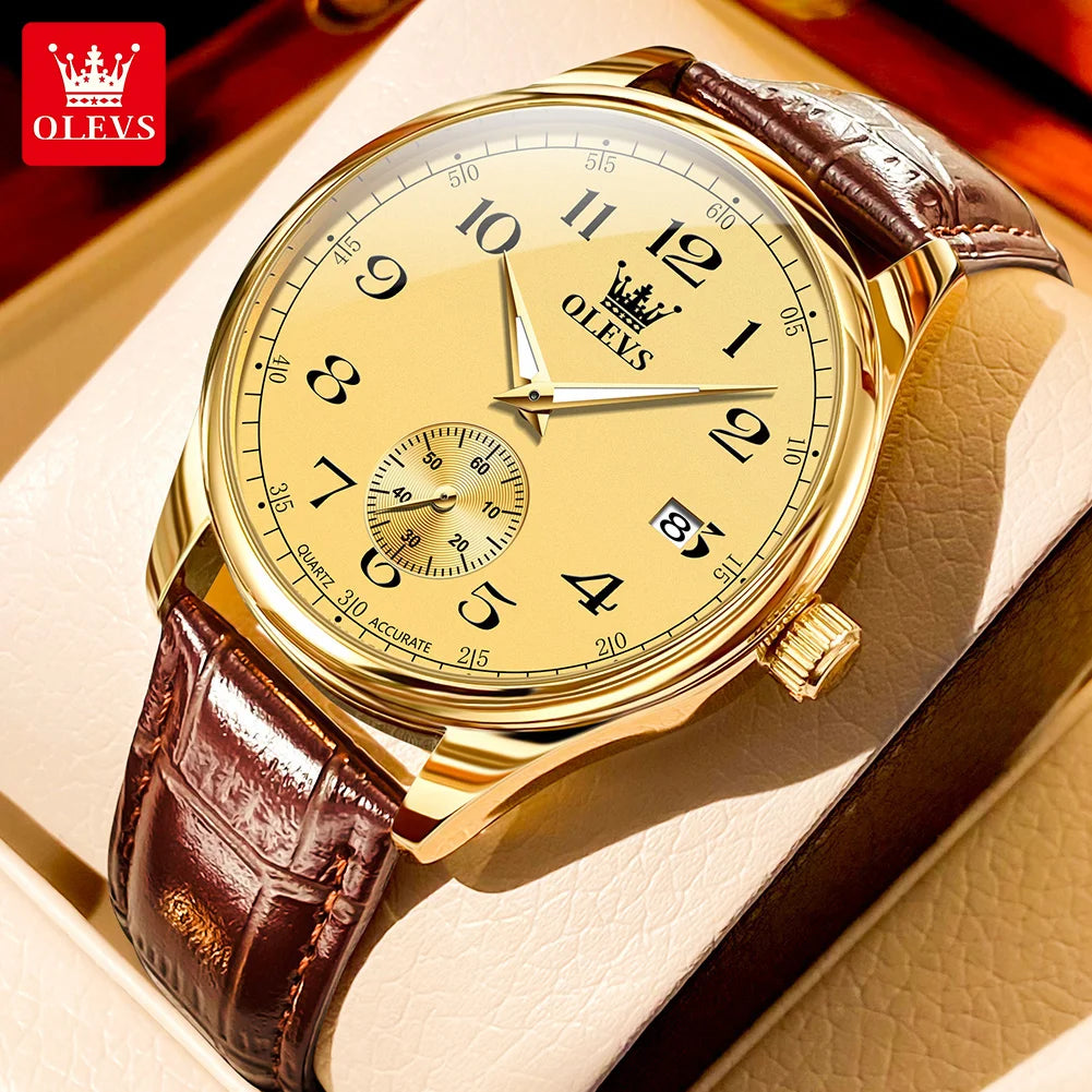 OLEVS 3622 Chronograph Quartz Watch for Men Fashion Leather Strap Luminous Waterproof Classic Digital Dial Top Men's Wristwatch