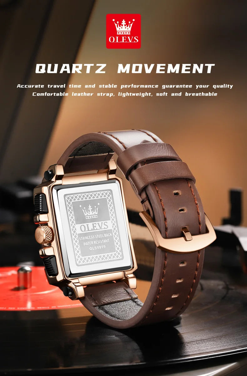 OLEVS Top Brand Male Watches Square Quartz Watch Watch For Men Waterproof Leather Strap Sport Clock Male Relogio Masculino