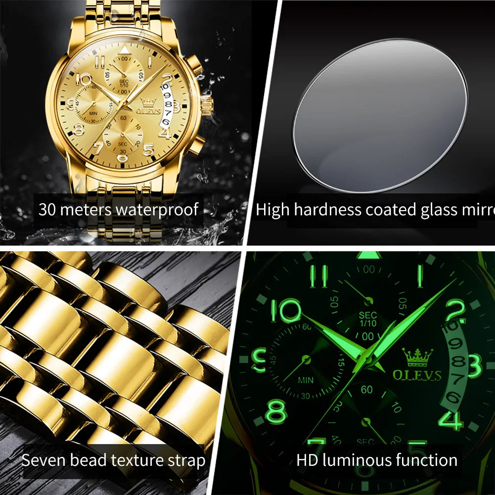 OLEVS Men's Watches Top Brand Luxury Fashion Fine Steel Original Quartz Wristwatch Waterproof Luminous Date Chronograph reloj