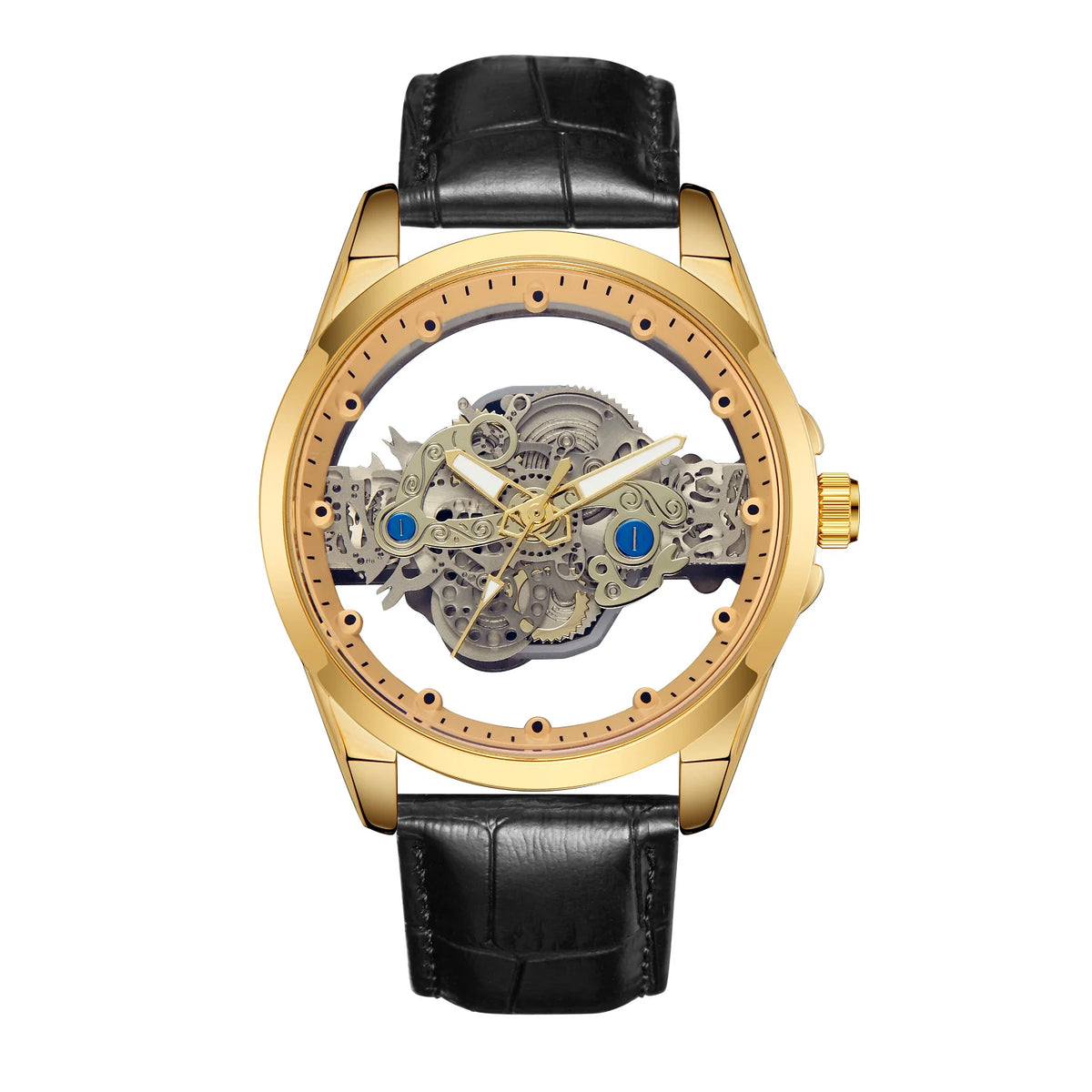 New Men's Watches Top Brand Luxury Original Waterproof Quartz Watch for Man Gold Skeleton Style 24 Hour Day Night часы мужские