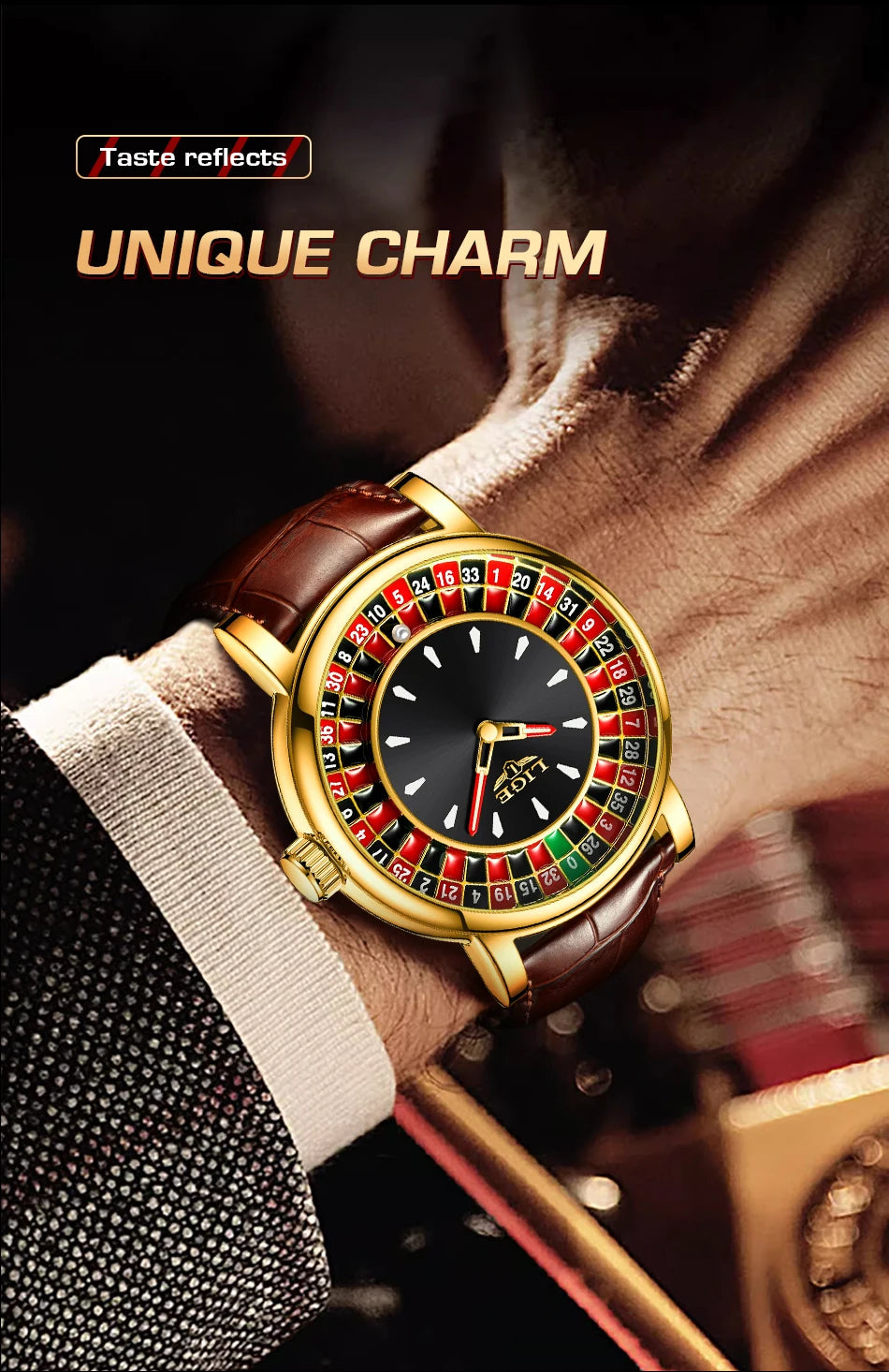 LIGE Creative Luxury Watches men Roulette Game Dial Fashion Mens Watch Waterproof Luminous Quartz Wristwatches Relojs Hombre+Box