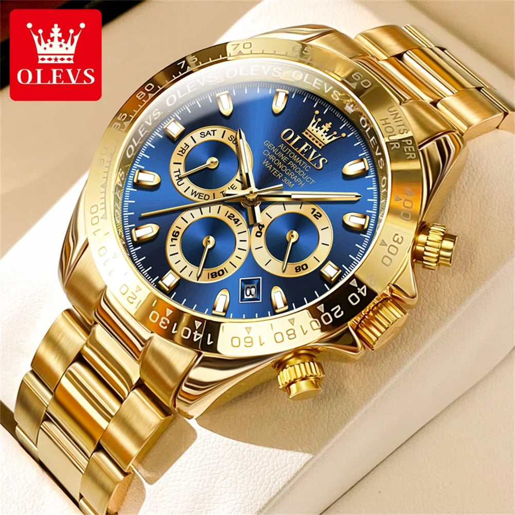 OLEVS Men's Watches Classic Luxury Automatic Mechanical Original Wristwatch for Man 24 Hour Week Date Display Waterproof Fashion