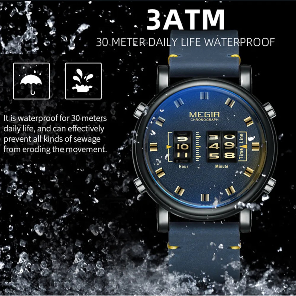 MEGIR Roller Digital Dial Watches for Men Multi-functional Roller Rotation Quartz Clock Waterproof Man Sport Wirstwatch Reloj