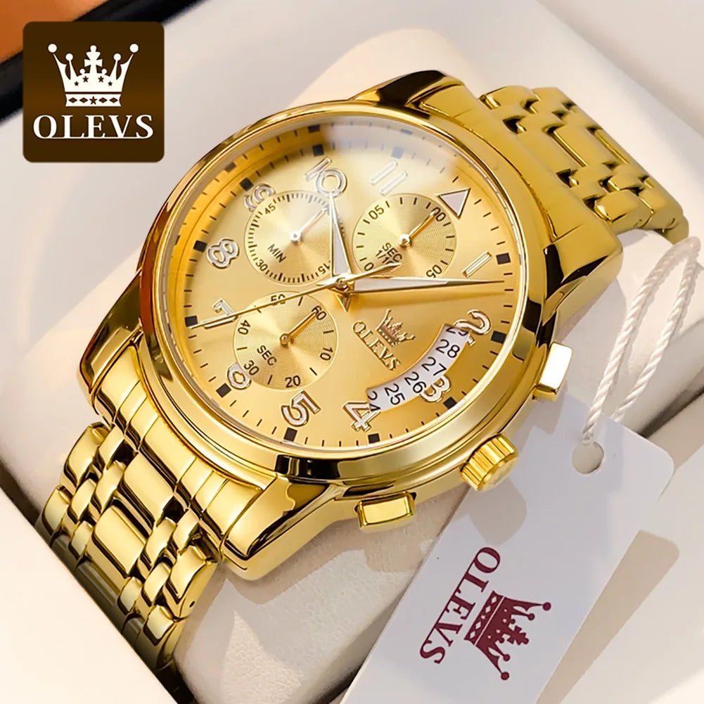 OLEVS Men's Watches Top Brand Luxury Fashion Fine Steel Original Quartz Wristwatch Waterproof Luminous Date Chronograph reloj