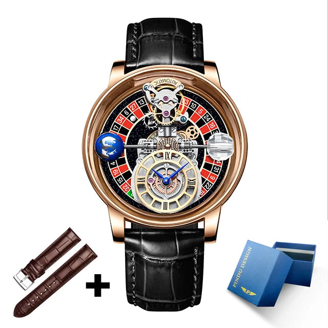 Relogio PINDU Fixed Roulette Watch Latest Design Quartz Watch Men Waterproof Leather Man Wristwatch Upgraded Version