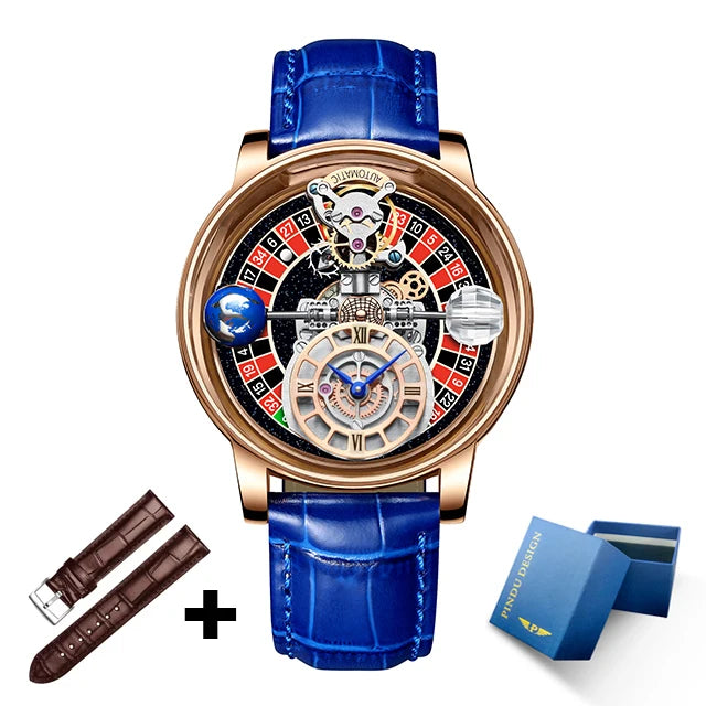 Relogio PINDU Fixed Roulette Watch Latest Design Quartz Watch Men Waterproof Leather Man Wristwatch Upgraded Version