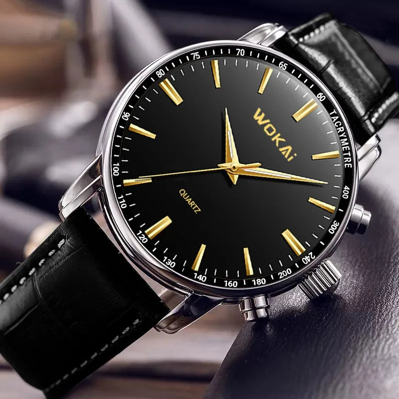 2023 New Wokai Men's Watches Fashion Business Watches Men Casual Leather Belt Quartz Wristwatches Relogio Masculino Reloj Hombre