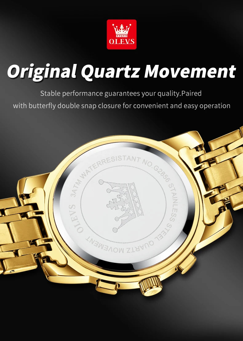 OLEVS Luxury Brand Men's Watch Classic Roman Scale Flywheel Design Moon Phase Waterproof Quartz Watch for Men Original 2856
