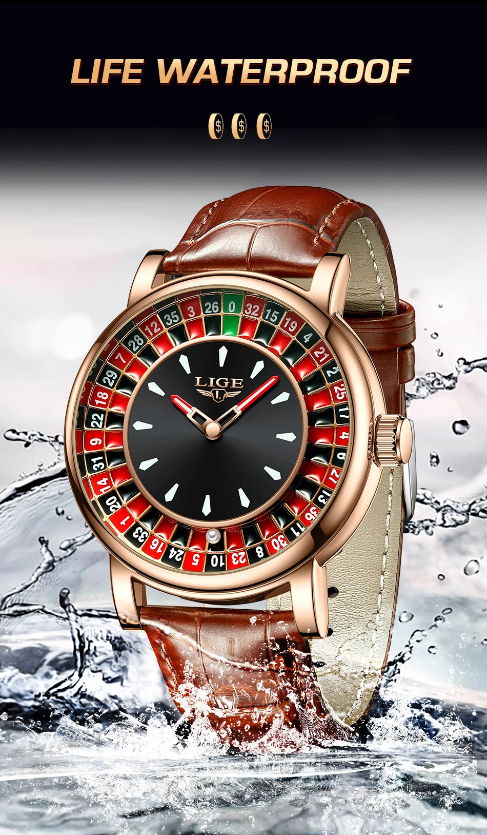 LIGE 2025 Creative Luxury Watches men Roulette Game Dial Fashion Mens Watch Waterproof Luminous Quartz Wristwatches Reloj Hombre