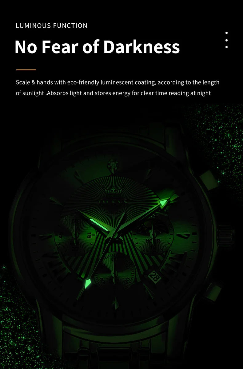 OLEVS Men's Watches 2892 Luxury Business Original Top Brand Quartz Watch for Man Waterproof Moon Phase Date Chronograph Luminous