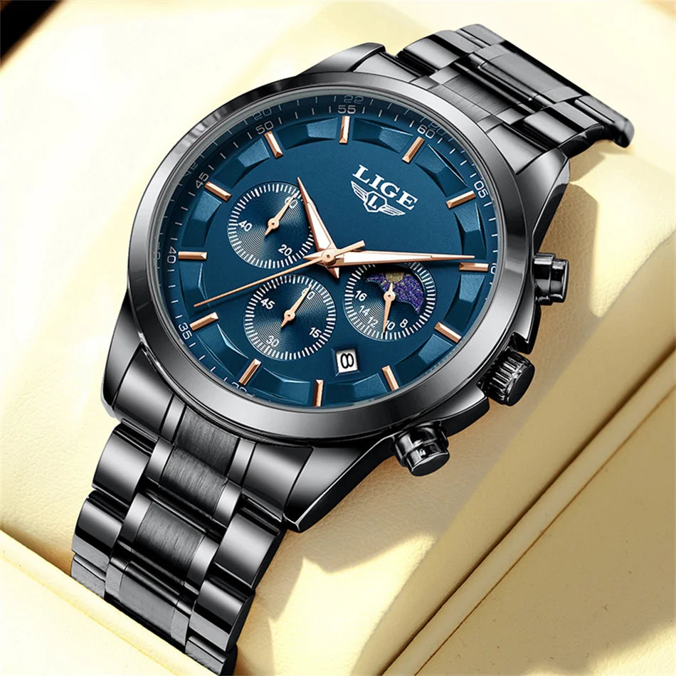 LIGE 2025 New Luxury Mens Watch Fashion Business Quartz Wristwatches Sports Waterproof Luminous Steel Watches Men Reloj Hombre
