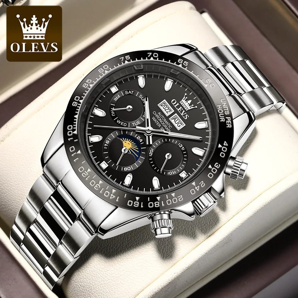 OLEVS 6654 Mens Watch Chronograph Automatic Mechanical Wristwatch Light Luxury Waterproof Luminous Function Brand Watch for Man