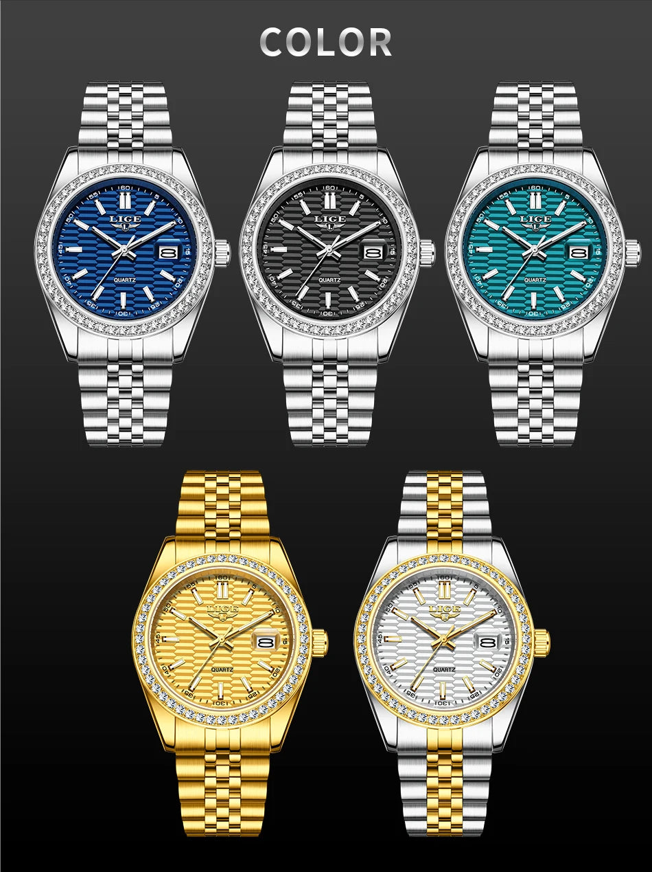 LIGE NEW Men's watches Luxury Fashion Quartz clock Stainless Steel Waterproof Luminous watches for men relogios masculino+BOX