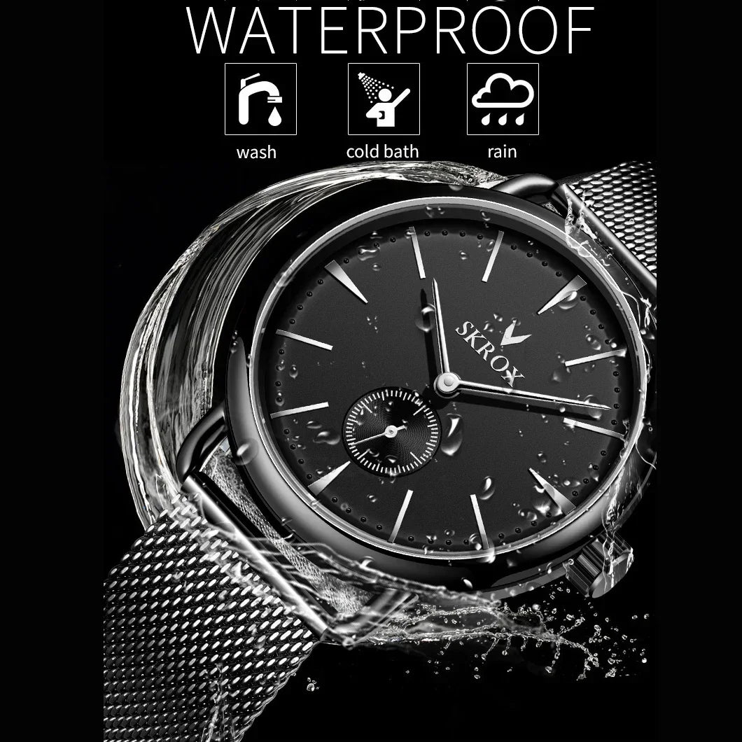 Luxury Brands SKROX Ultra-Thin Mechanical Men's Watch High-End Elegant Design with Mesh Strap Manual Movement Wind-Up Clockwork
