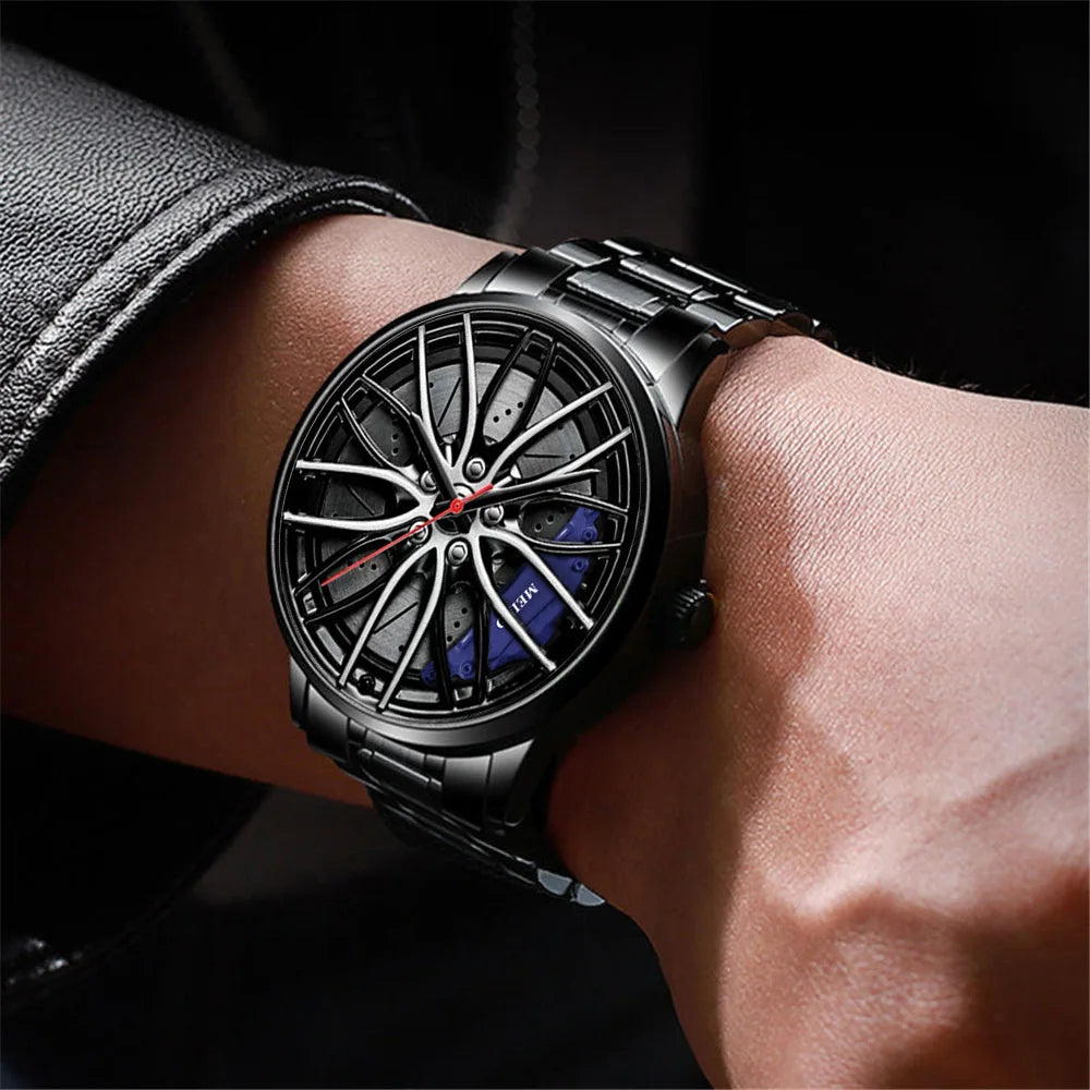 2025 Top Men Leather Watches Men Car Wheel Hub Stainless Steel Quartz Watch For Mens Military Sports Watch Relogio Masculino