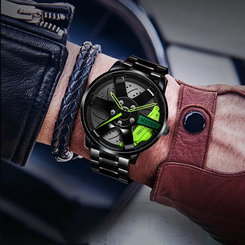 2025 Top Men Leather Watches Men Car Wheel Hub Stainless Steel Quartz Watch For Mens Military Sports Watch Relogio Masculino