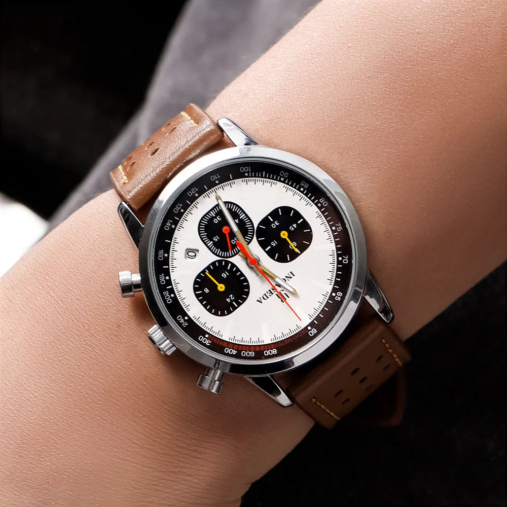 Luminous Couple Watch Chronograph Quartz Leather Multifunctional Sports Waterproof with Date Display