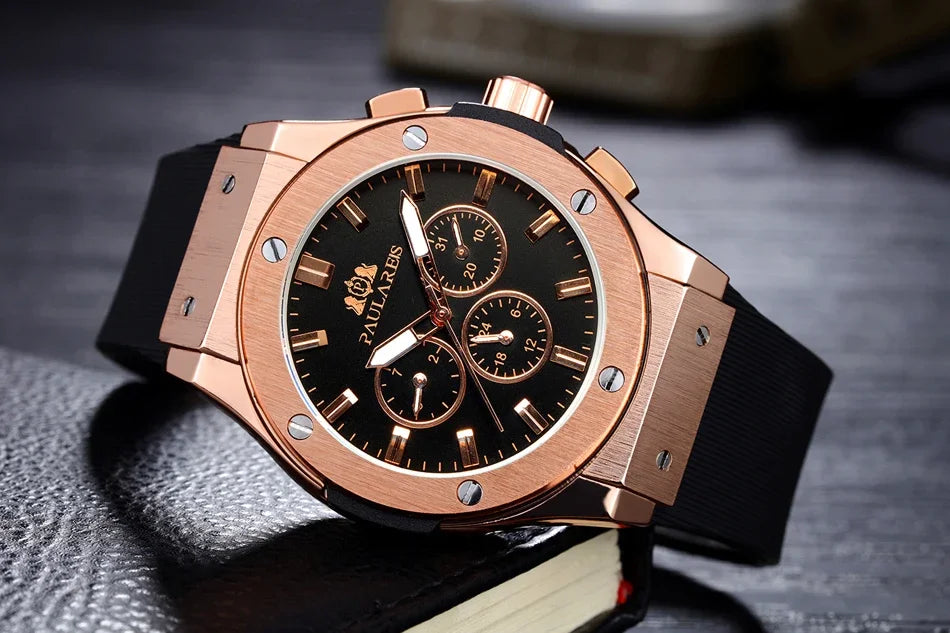 Automatic Watches for Men Mechanical Movement Rose Gold Silver Black Case White Rubber Casual Sports Geneve Watch