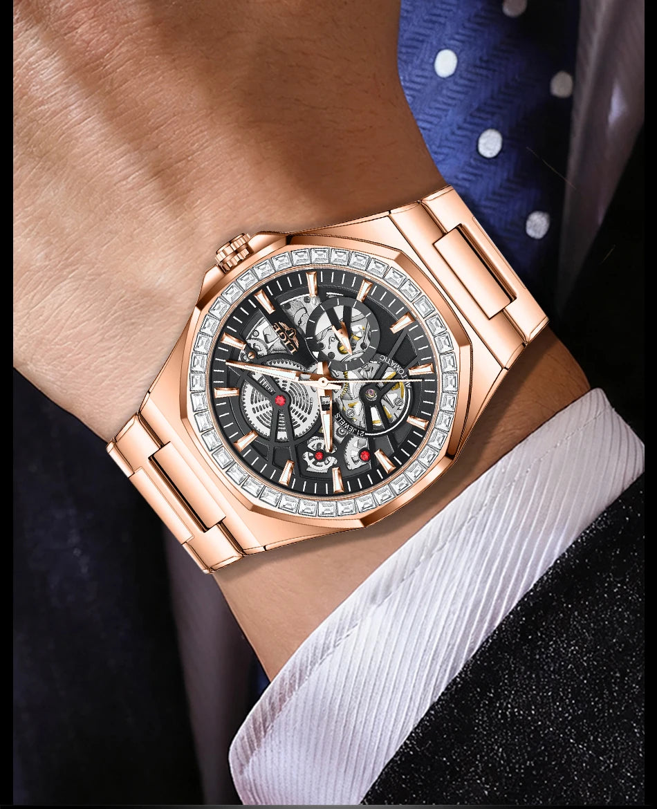 LIGE New Luxury Rose Gold Waterproof Watches For Men Casual Business Watch Men Luminous Automatic Men's Mechanical Wristwatch