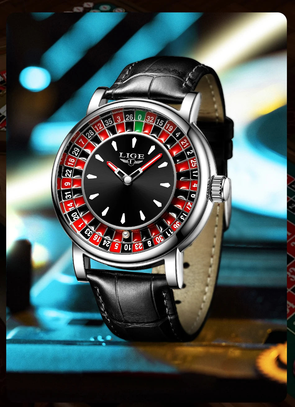 LIGE 2025 Creative Luxury Watches men Roulette Game Dial Fashion Mens Watch Waterproof Luminous Quartz Wristwatches Reloj Hombre