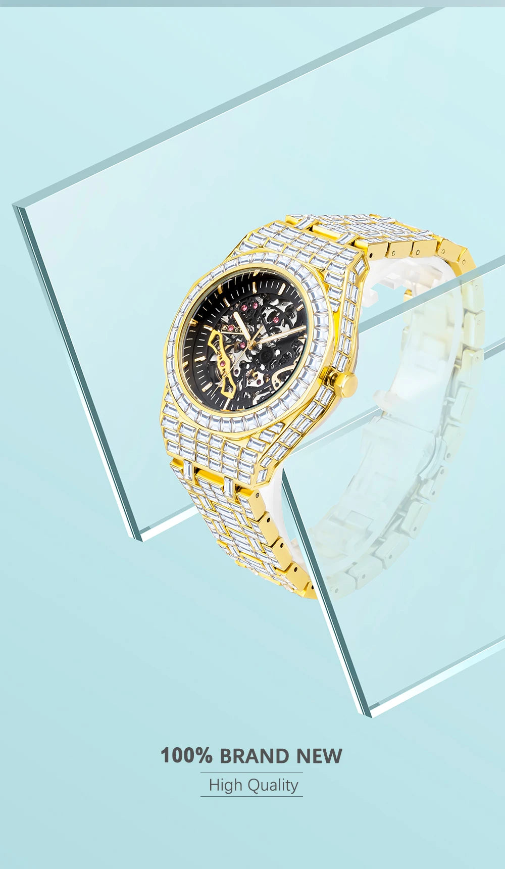 Luxury Automatic Watch For Men Hip Hop Diamond Skeleton Mechanical relogio masculino Ice Out waterproof Man Watches Dropshipping