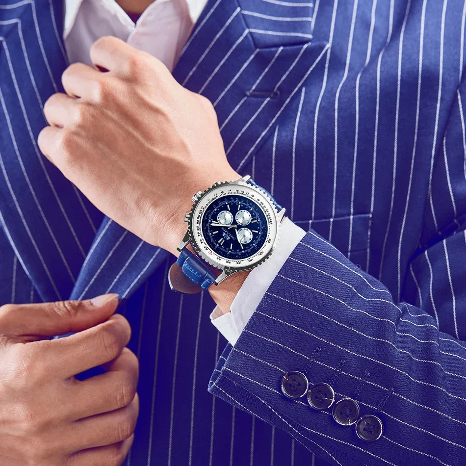 Automatic Watch for Men Mechanical Stainless Steel Black Brown Blue Leather Strap Sports Big 50mm Reloj Hombre Baratos