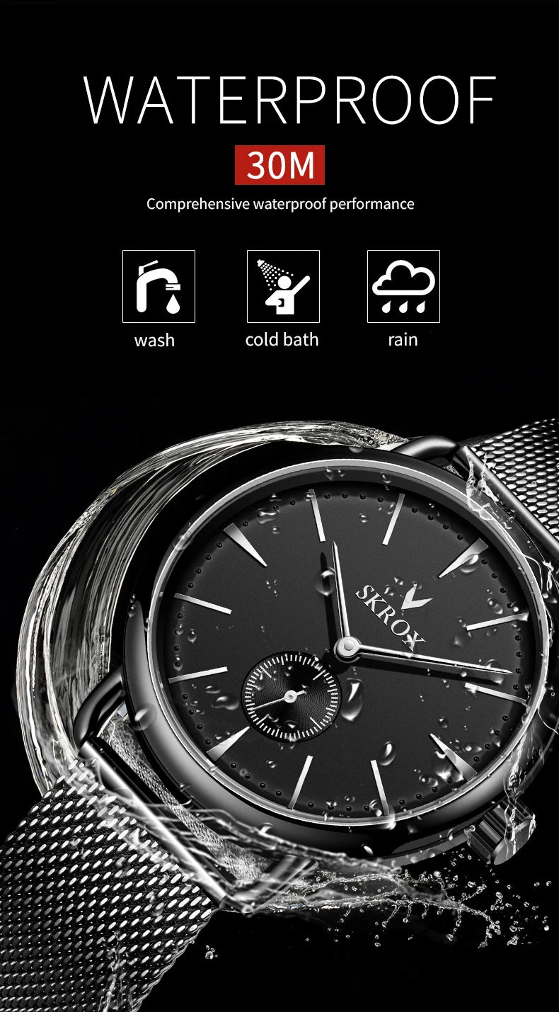 Luxury Brands SKROX Ultra-Thin Mechanical Men's Watch High-End Elegant Design with Mesh Strap Manual Movement Wind-Up Clockwork