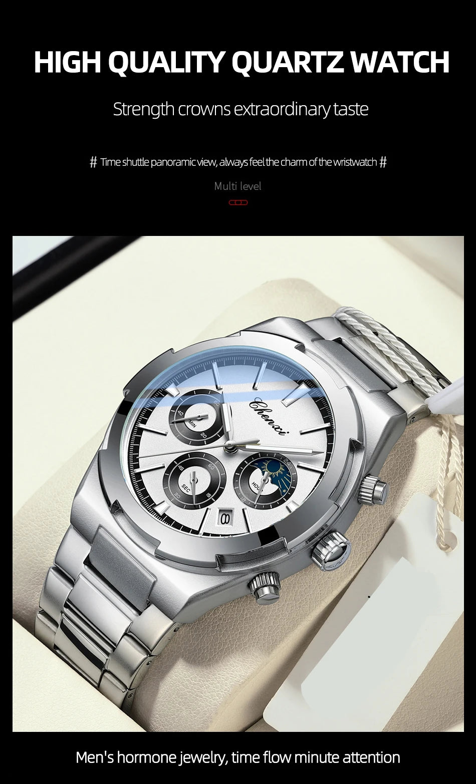 Men's Watches Classic Multifunctional Chronograph Sports Watch Top Luxury Stainless Steel Waterproof Luminous Quartz Wristwatch