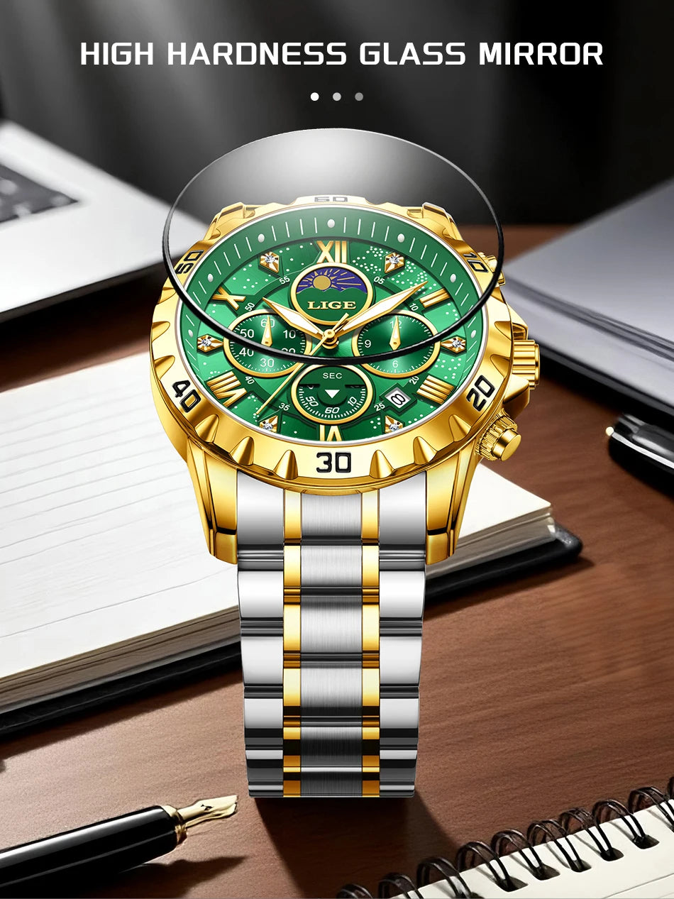 LIGE Woman Watches Rose Gold Top Brand Luxury Green Watch Women Quartz Waterproof Women's Wristwatch Ladies Girls Watches Clock