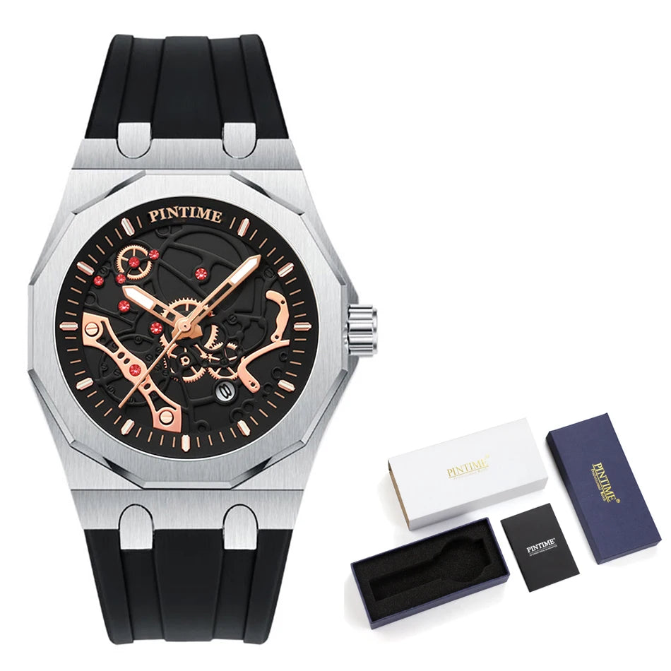 Premium Luxury Sports Watch for Men Water Resistant Automatic Mechanical Stone Style Timepiece Men's Wristwatch Retro Watch