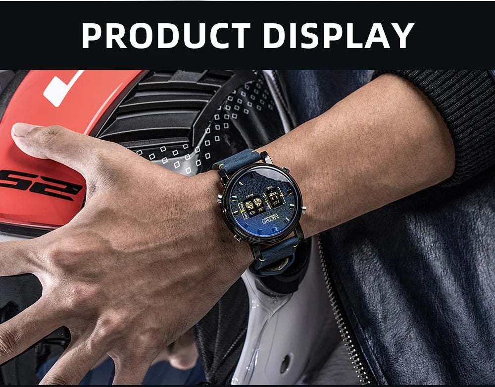 MEGIR Luxury Brand Men Sport Casual Watches Leather Strap Digital Roller Pointer Quartz Wristwatch Clock Relogio Masculino 2137