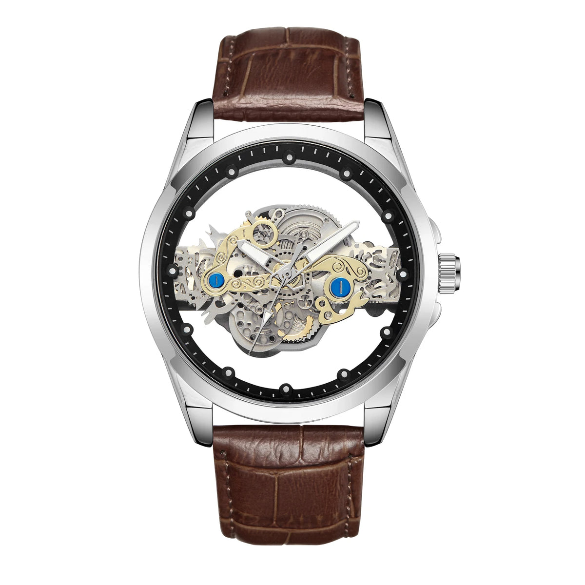 New Men's Watches Top Brand Luxury Original Waterproof Quartz Watch for Man Gold Skeleton Style 24 Hour Day Night часы мужские
