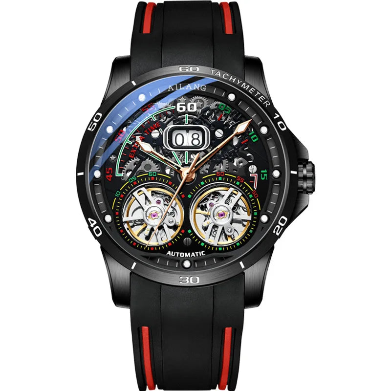 Luxury Sports Double Tourbillon Watches for Men Fashion Calendar Mechanical Watch Waterproof Luminous Clock Mens