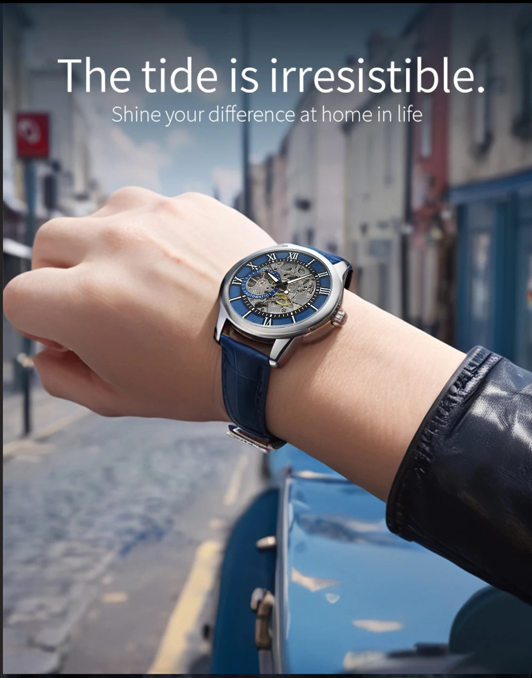 Men automatic watch luxury rome mechanical watches waterproof skeleton noctilucent leather mens watch choice of gift giving