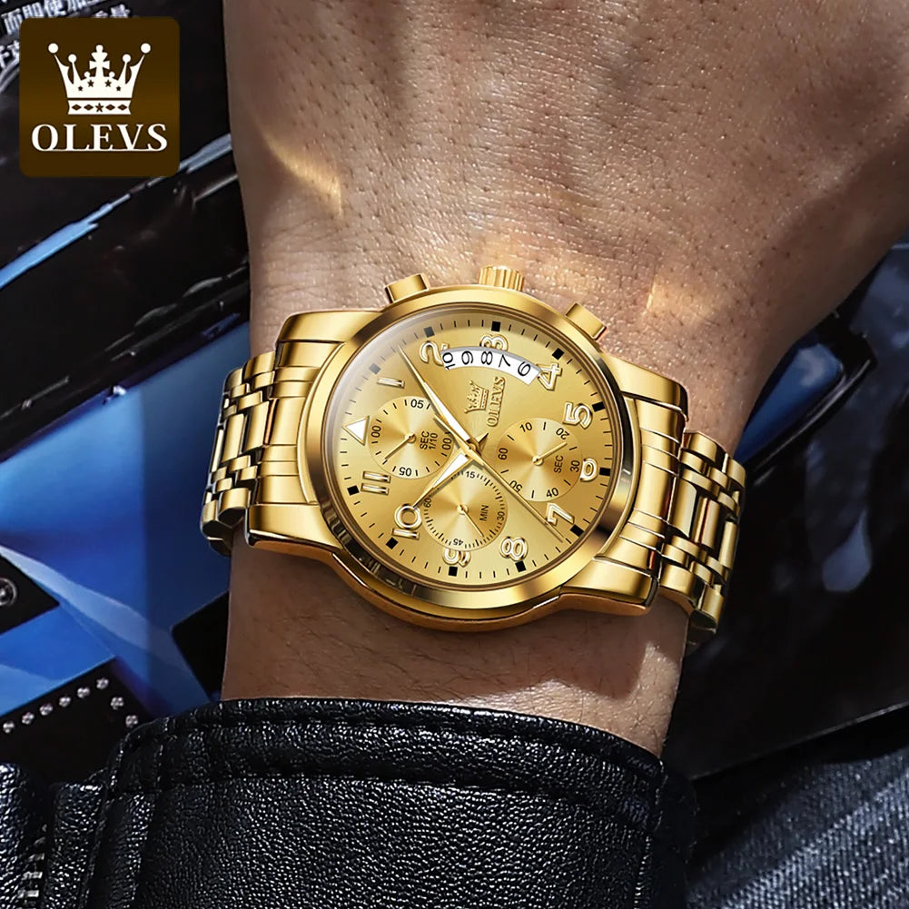 OLEVS Men's Watches Top Brand Luxury Fashion Fine Steel Original Quartz Wristwatch Waterproof Luminous Date Chronograph reloj