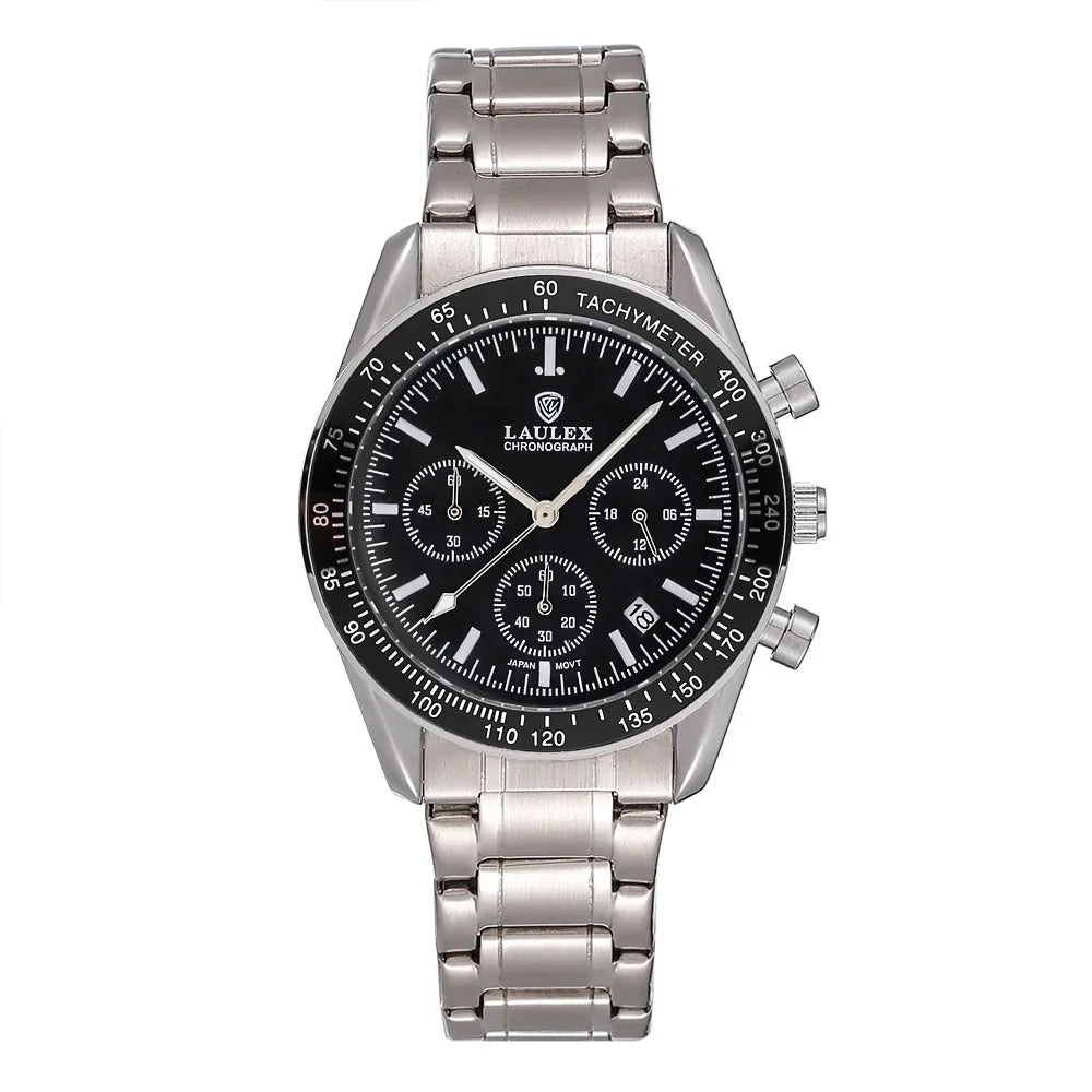 2024 LAULEX luxury top AAA multi-function chronograph 30M water-resistant fashion business stainless steel quartz watch