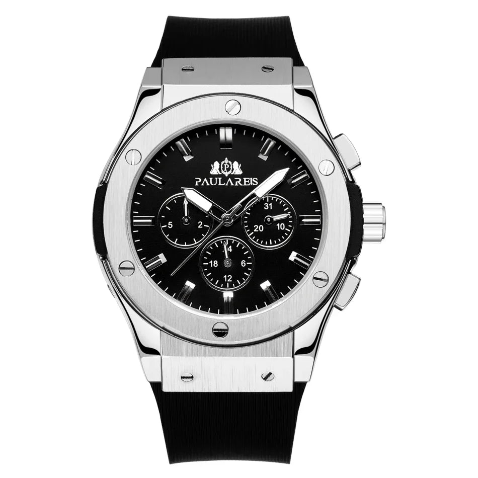 Automatic Watches for Men Mechanical Movement Rose Gold Silver Black Case White Rubber Casual Sports Geneve Watch