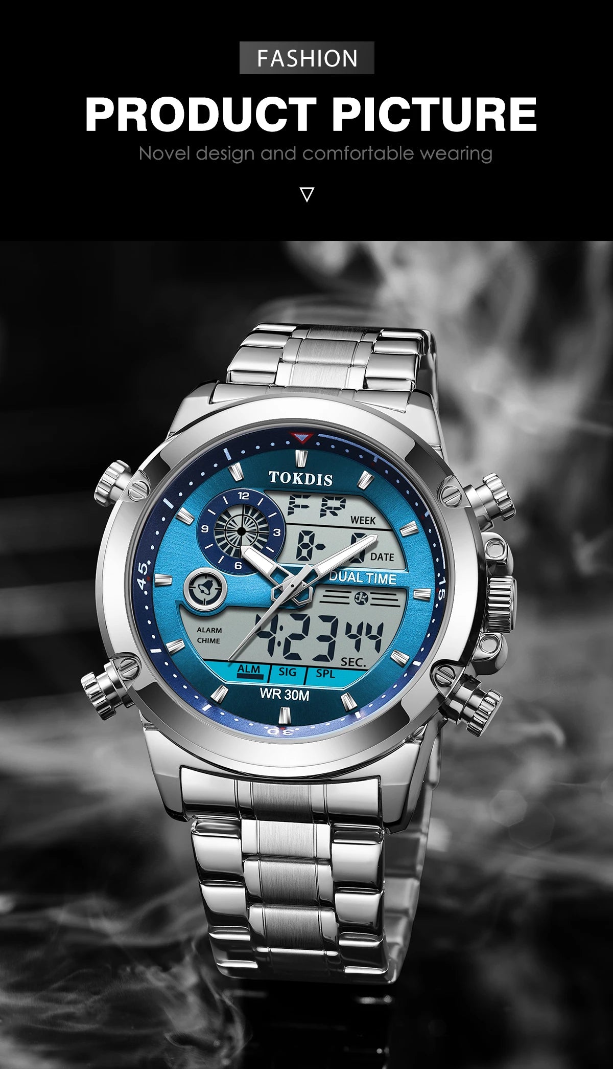 Relogio Masculino Fashion Business Watches For Men Waterproof Luxury Mens Dual Display Quartz Wristwatch Analog Sports Watch Man