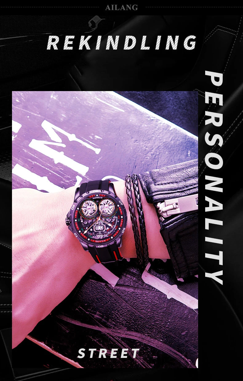 Luxury Sports Double Tourbillon Watches for Men Fashion Calendar Mechanical Watch Waterproof Luminous Clock Mens