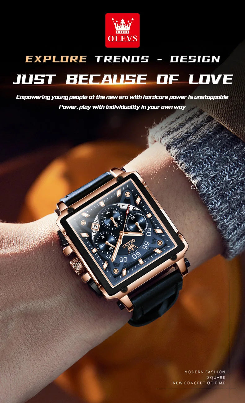 OLEVS Top Brand Male Watches Square Quartz Watch Watch For Men Waterproof Leather Strap Sport Clock Male Relogio Masculino
