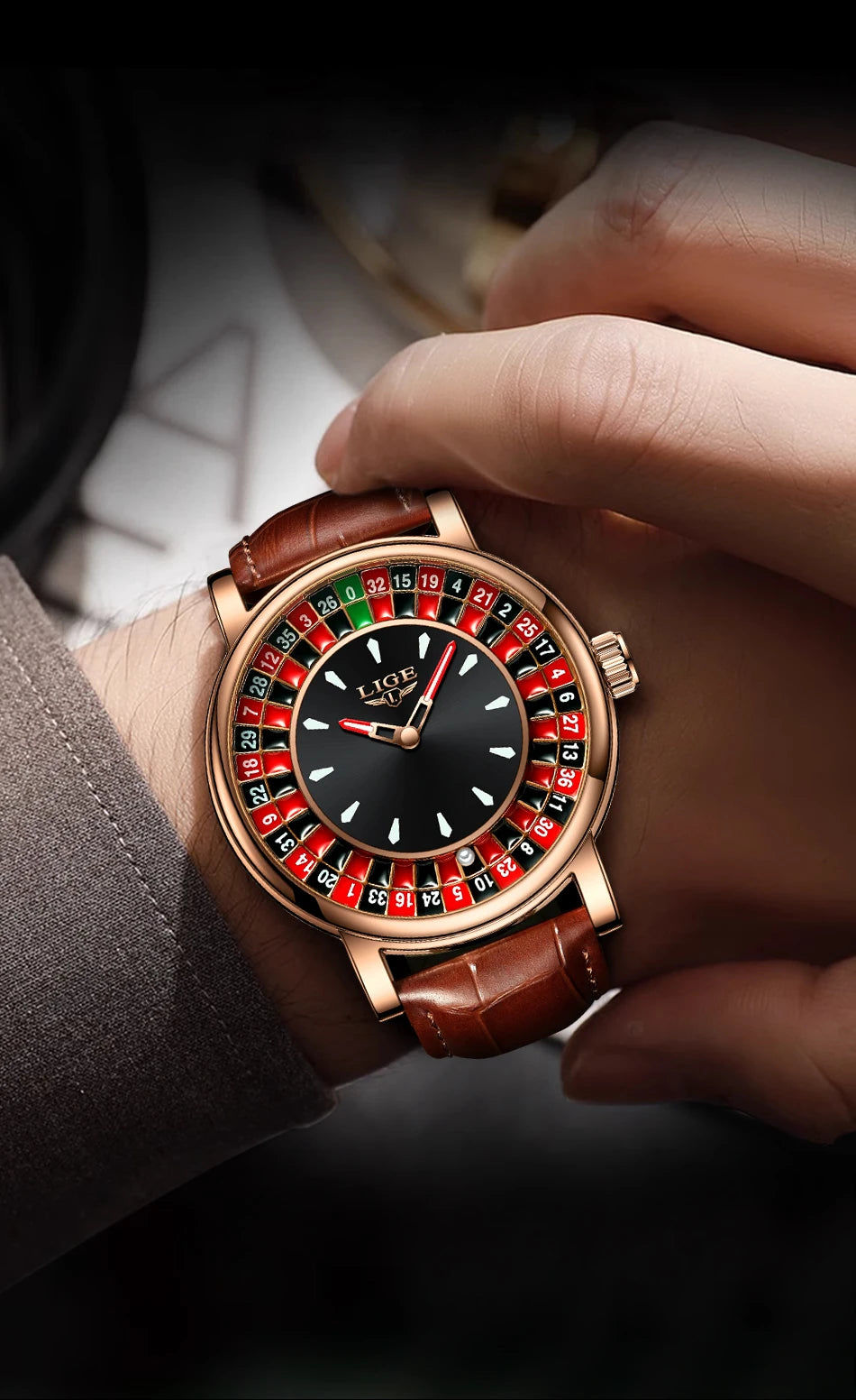LIGE Creative Luxury Watches men Roulette Game Dial Fashion Mens Watch Waterproof Luminous Quartz Wristwatches Relojs Hombre+Box