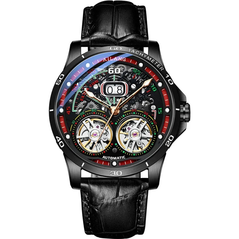 Luxury Sports Double Tourbillon Watches for Men Fashion Calendar Mechanical Watch Waterproof Luminous Clock Mens