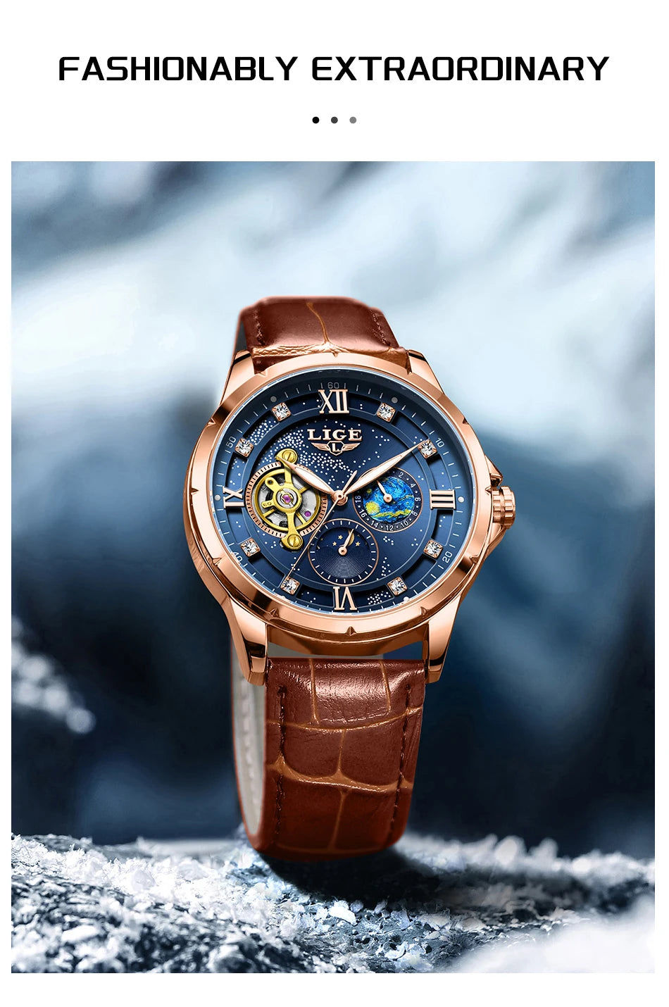 LIGE Top Luxury Mechanical Watches Men Fashion Diamonds Automatic Mens Watch 30M Waterproof Luminous Wristwatch Male Reloj 2026